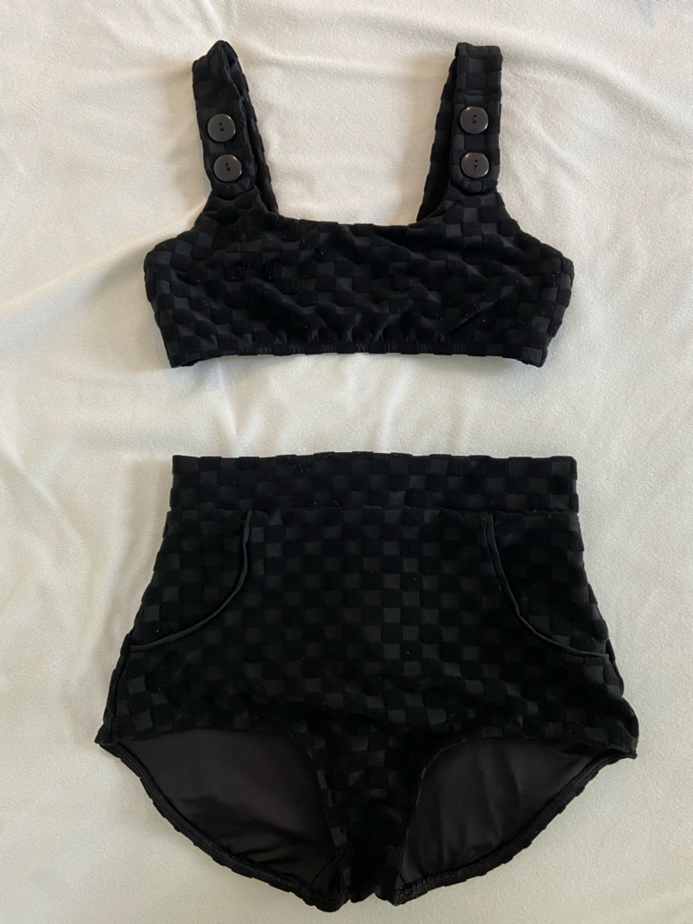 Seea Black Checkerboard Two-Piece Swim Set